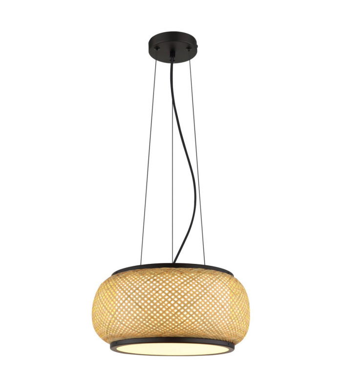 Bambora Cylindrical Pendant Ceiling Light Matt Black Bamboo LED 3000//4000/6000K-5
