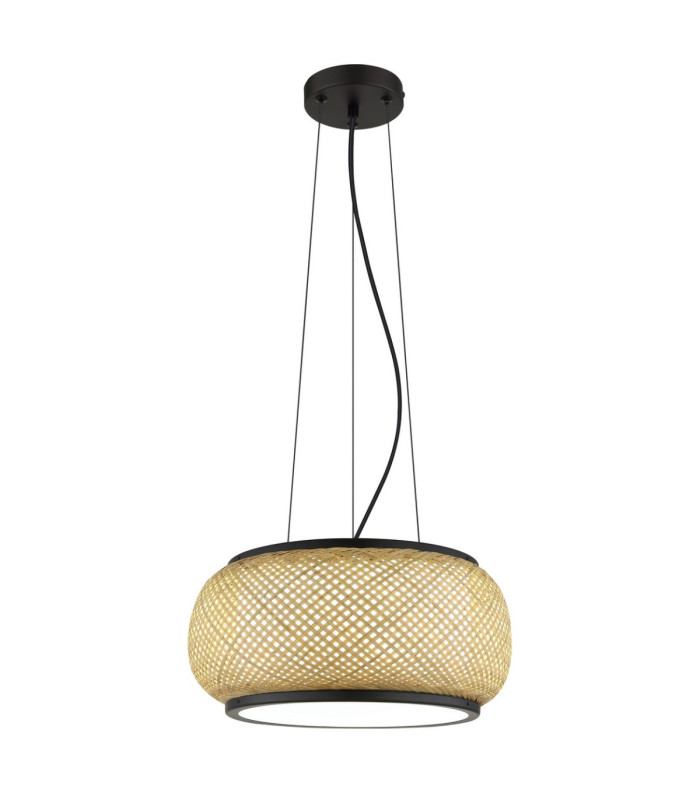Bambora Cylindrical Pendant Ceiling Light Matt Black Bamboo LED 3000//4000/6000K-6