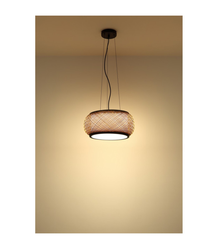 Bambora Cylindrical Pendant Ceiling Light Matt Black Bamboo LED 3000//4000/6000K-7