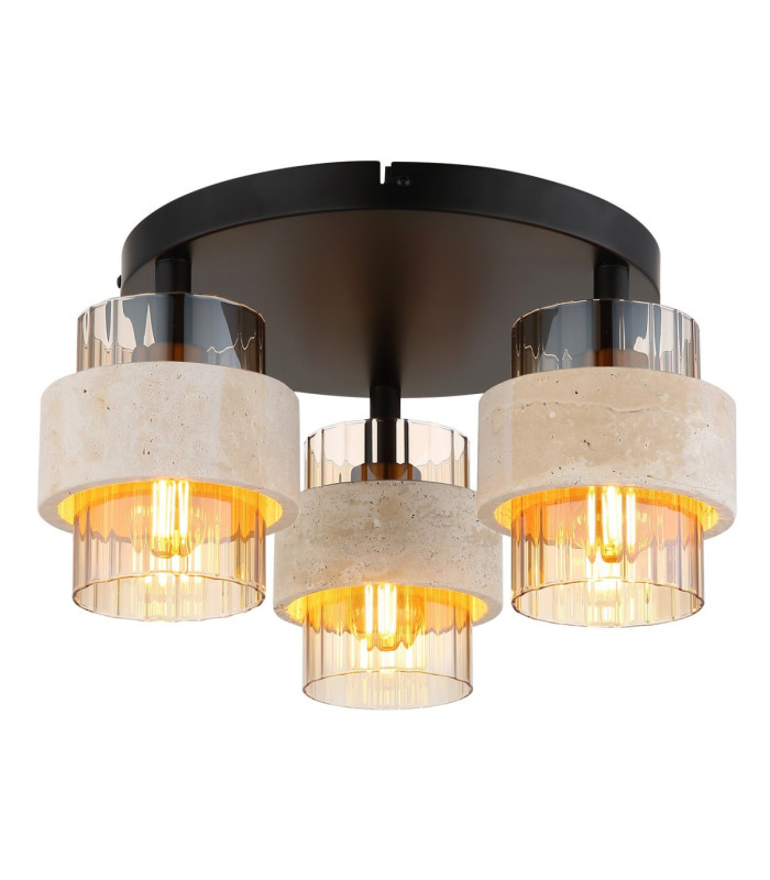 Daren Shade Cluster Ceiling Light Matt Black Amber Glass Shades 3x E27-1