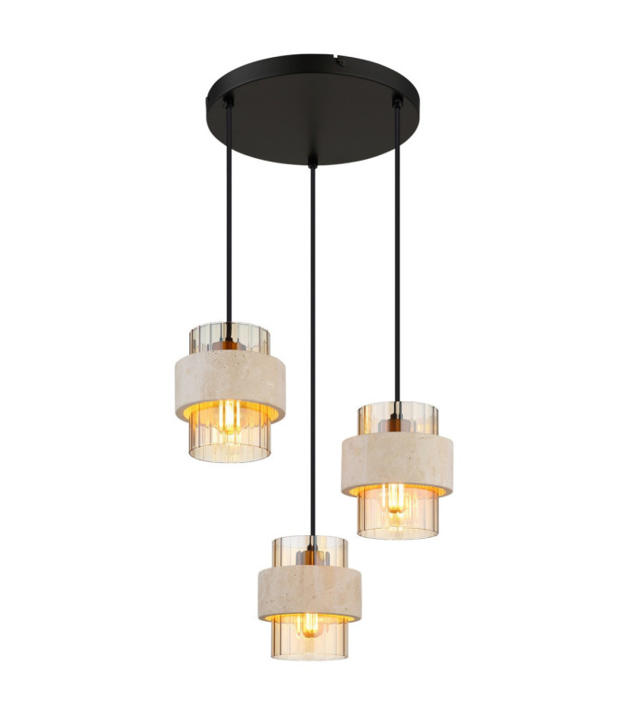 Daren Cluster Pendant Ceiling Light Matt Black Amber Glass Shades 3x E27-1