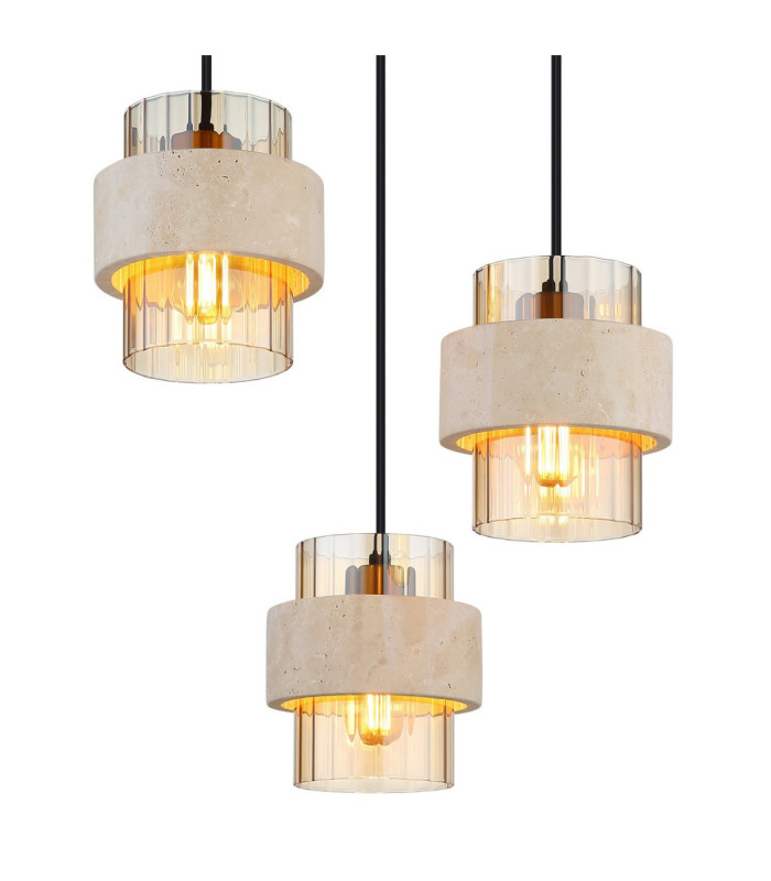 Daren Cluster Pendant Ceiling Light Matt Black Amber Glass Shades 3x E27-3