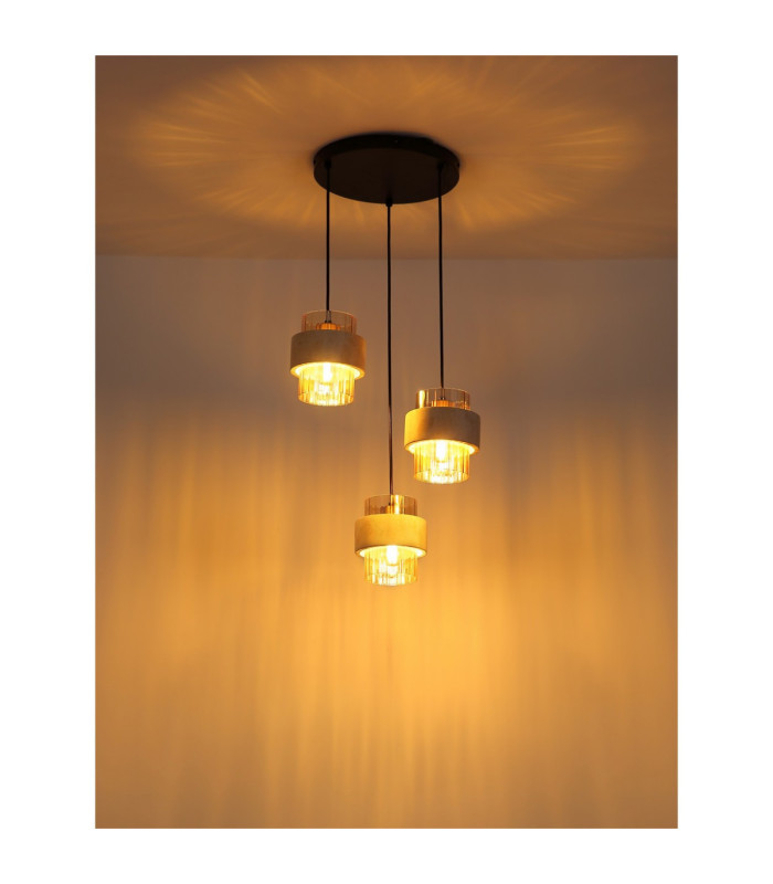Daren Cluster Pendant Ceiling Light Matt Black Amber Glass Shades 3x E27-4