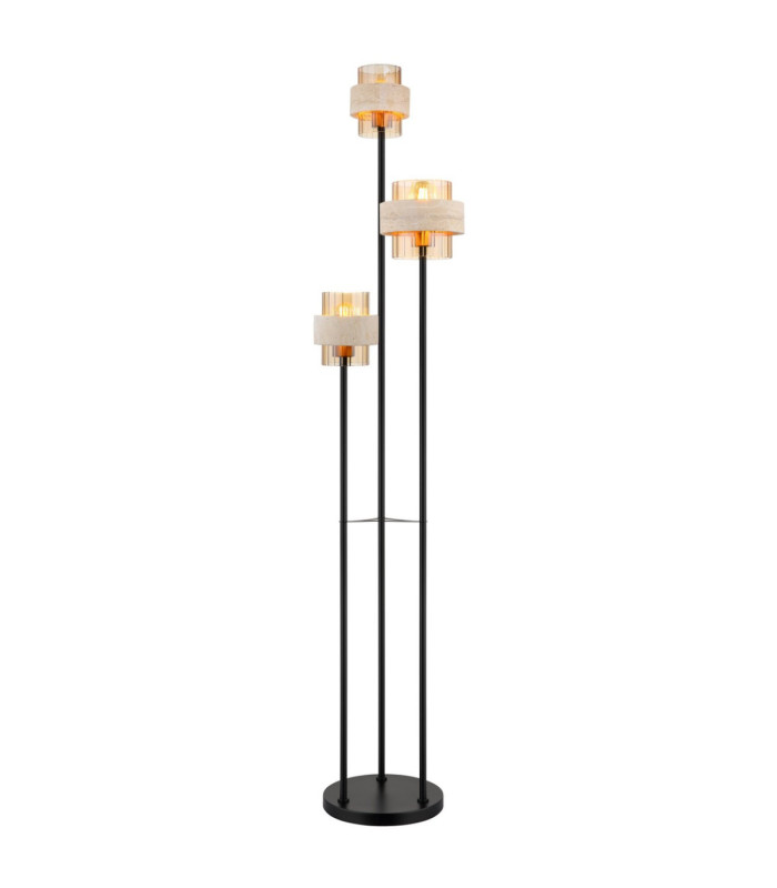 Daren Multi Arm Floor Lamp Matt Black Amber Glass Shades 3x E27-1