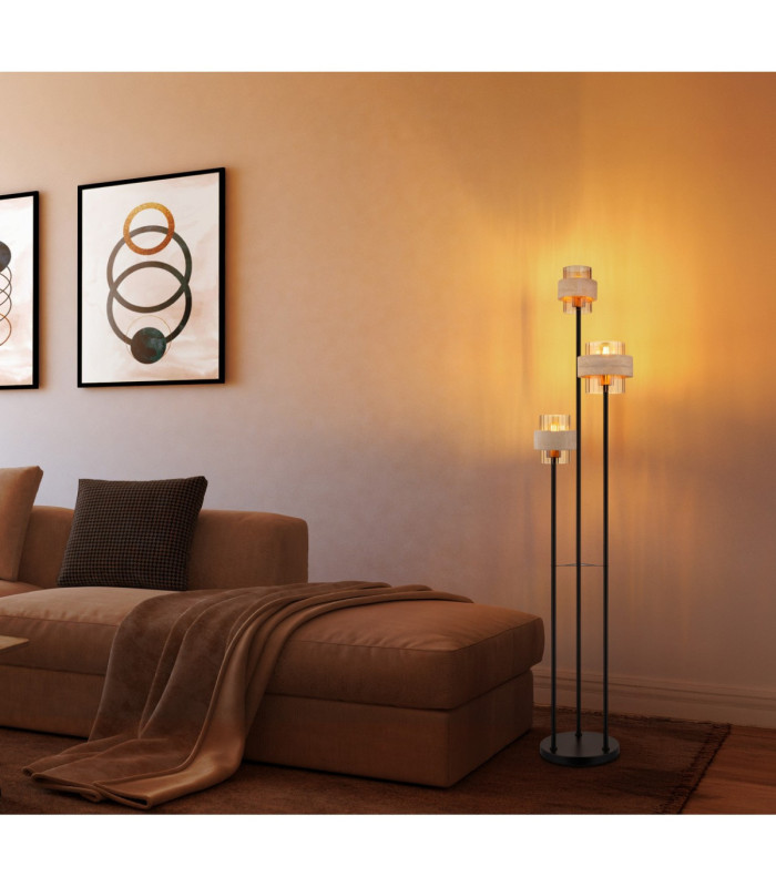 Daren Multi Arm Floor Lamp Matt Black Amber Glass Shades 3x E27-2