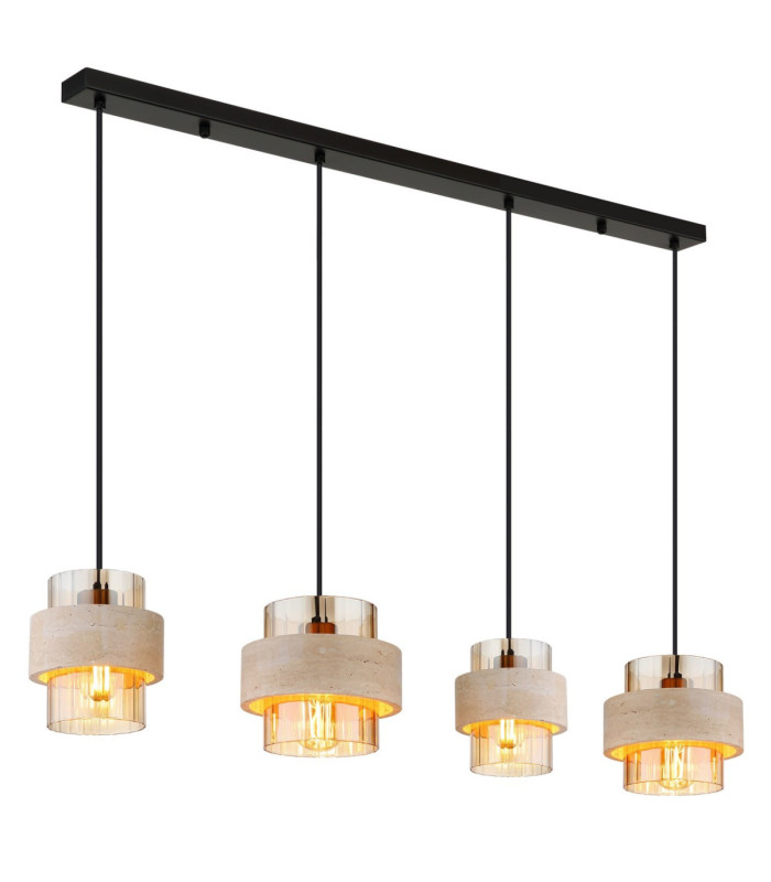 Daren Bar Pendant Ceiling Light Matt Black Amber Glass Shades 4x E27-1