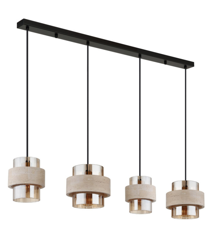 Daren Bar Pendant Ceiling Light Matt Black Amber Glass Shades 4x E27-3