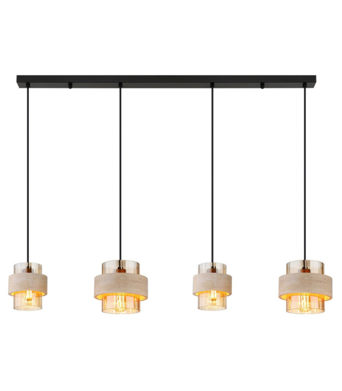 Daren Bar Pendant Ceiling Light Matt Black Amber Glass Shades 4x E27-4
