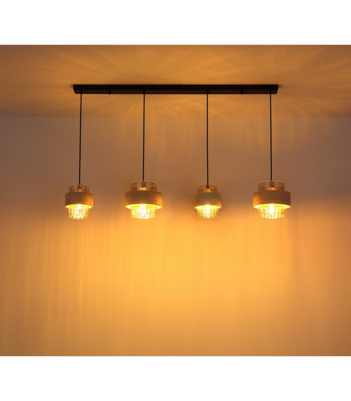 Daren Bar Pendant Ceiling Light Matt Black Amber Glass Shades 4x E27-5