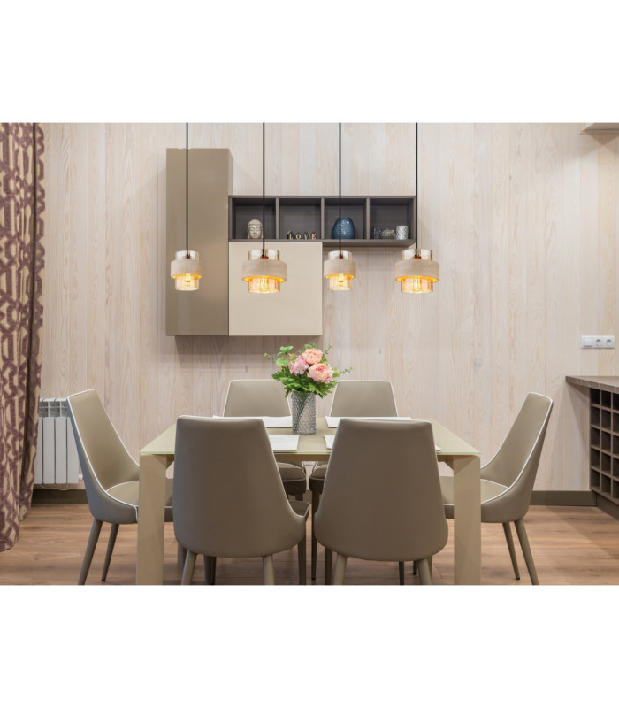 Daren Bar Pendant Ceiling Light Matt Black Amber Glass Shades 4x E27-6