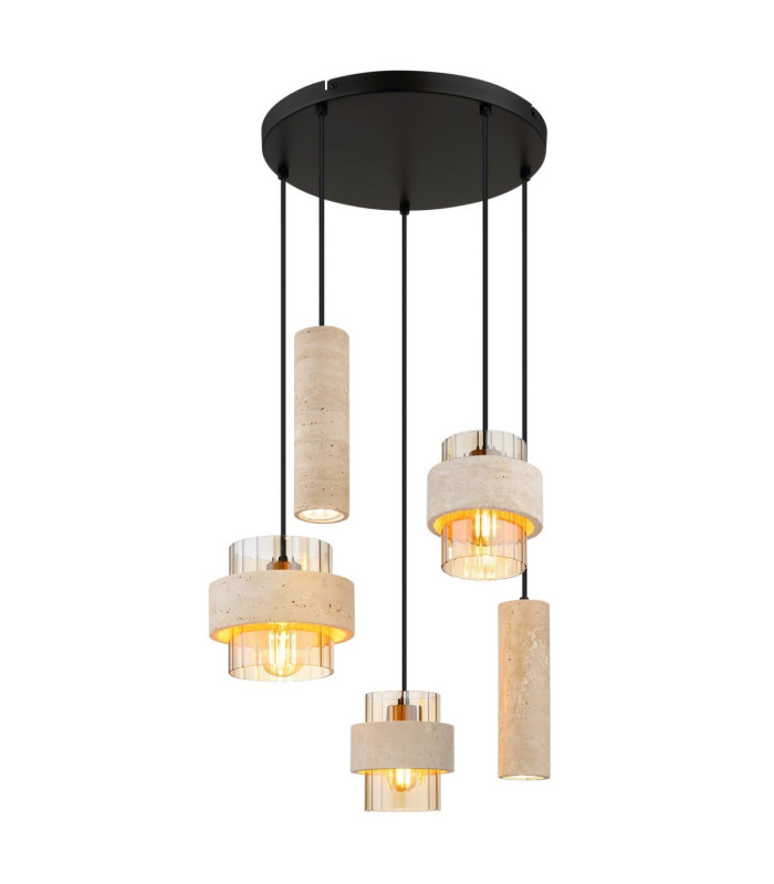 Daren Cluster Pendant Ceiling Light Matt Black Amber Glass Shades 2x GU10 3x E27-1