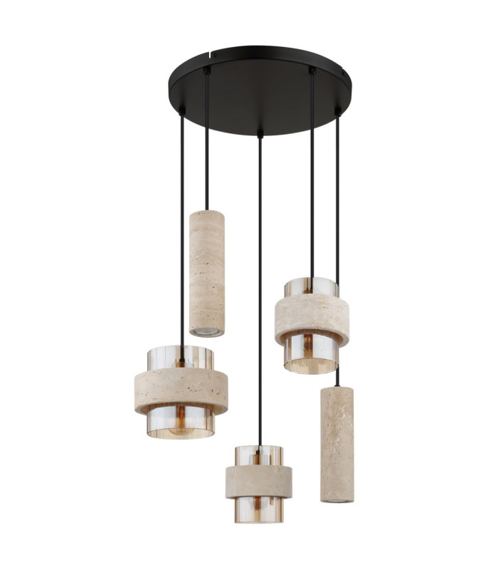 Daren Cluster Pendant Ceiling Light Matt Black Amber Glass Shades 2x GU10 3x E27-3