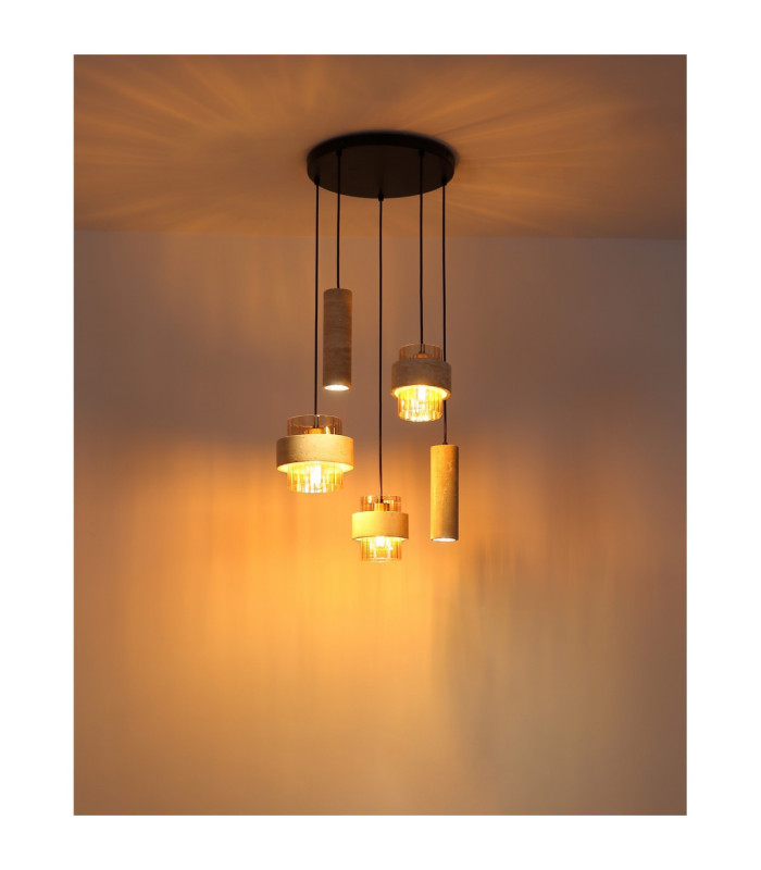 Daren Cluster Pendant Ceiling Light Matt Black Amber Glass Shades 2x GU10 3x E27-4
