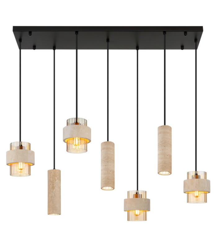 Daren Cluster Pendant Ceiling Light Matt Black Amber Glass Shades 3x GU10 4x E27-4