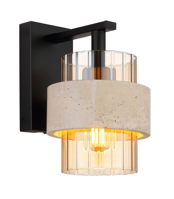 Daren Wall Lamp Matt Black Amber Glass Shade E27-1
