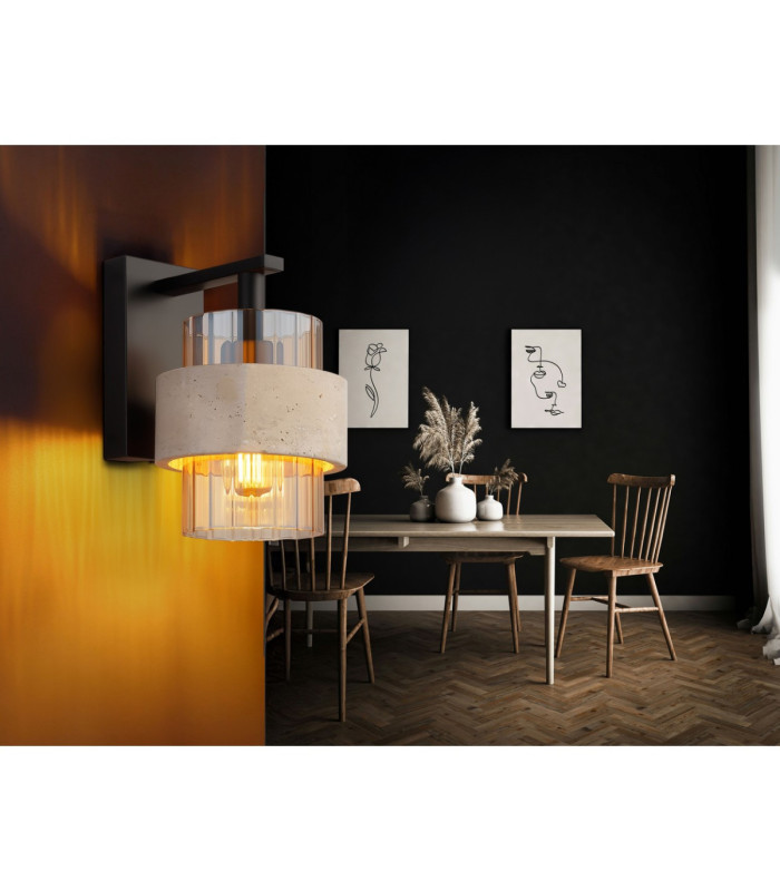 Daren Wall Lamp Matt Black Amber Glass Shade E27-2