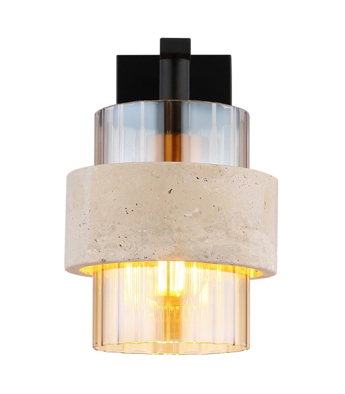 Daren Wall Lamp Matt Black Amber Glass Shade E27-4
