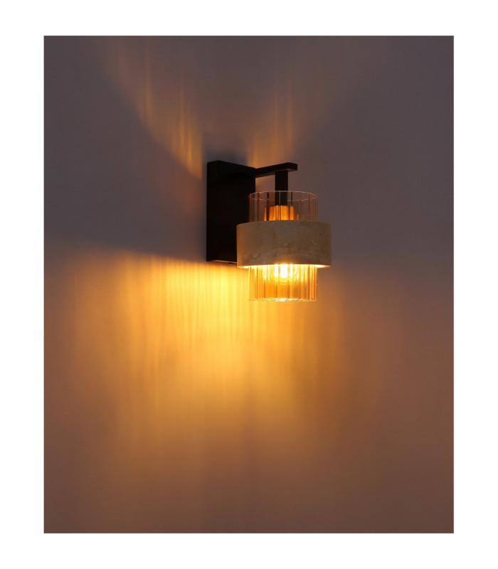 Daren Wall Lamp Matt Black Amber Glass Shade E27-5
