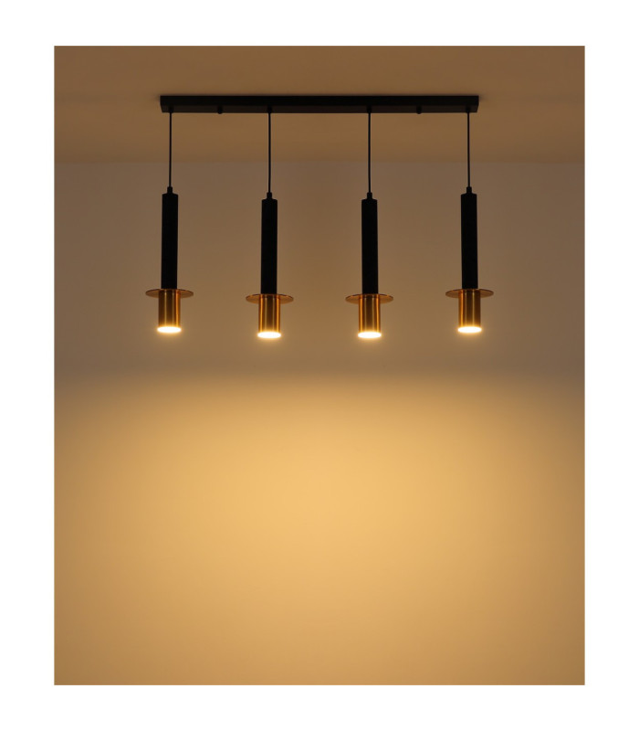 Shanna Bar Pendant Ceiling Light Matt Black Brass 4x GU10 LED-5