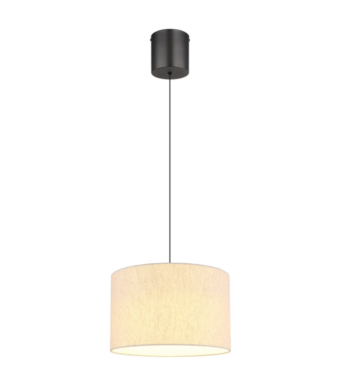 Thea Cylindrical Pendant Ceiling Light Matt Gunmetal Linen Cream Shade LED 3000K-1