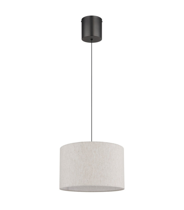 Thea Cylindrical Pendant Ceiling Light Matt Gunmetal Linen Cream Shade LED 3000K-3