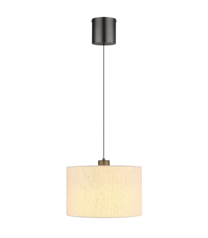 Thea Cylindrical Pendant Ceiling Light Matt Gunmetal Linen Cream Shade LED 3000K-5