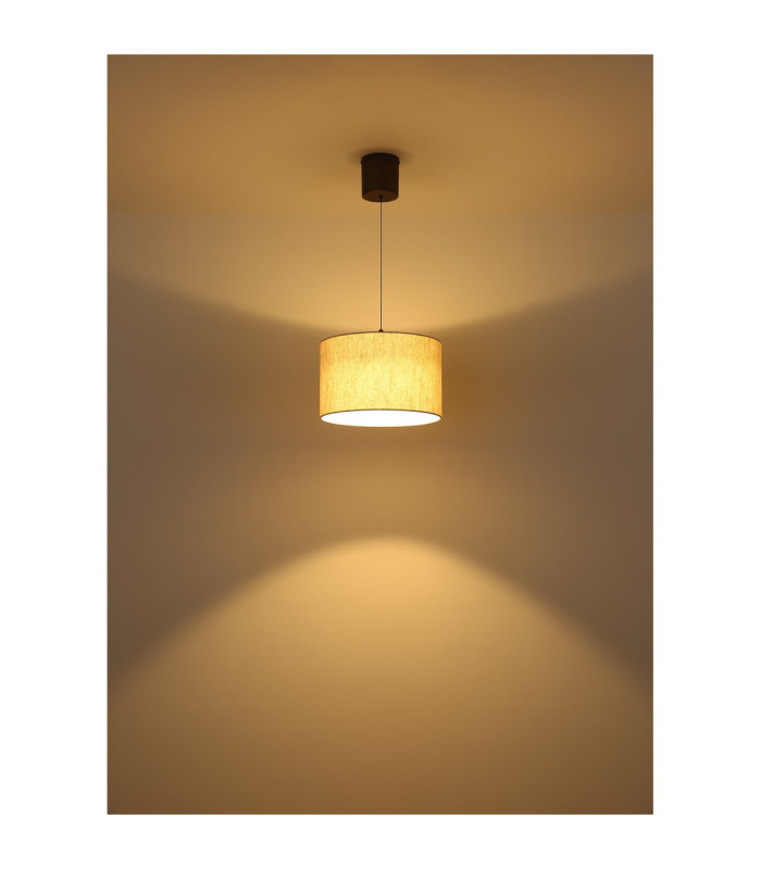 Thea Cylindrical Pendant Ceiling Light Matt Gunmetal Linen Cream Shade LED 3000K-6