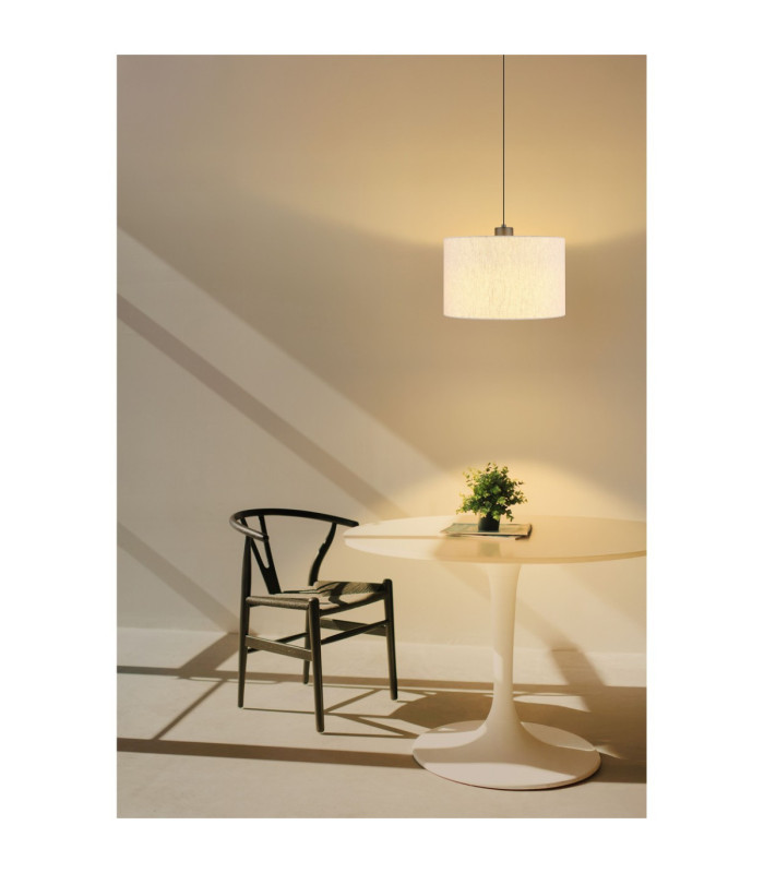 Thea Cylindrical Pendant Ceiling Light Matt Gunmetal Linen Cream Shade LED 3000K-7