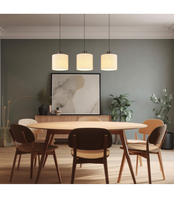 Thea Bar Pendant Ceiling Light Matt Gunmetal Linen Cream Shade LED 3000K-2