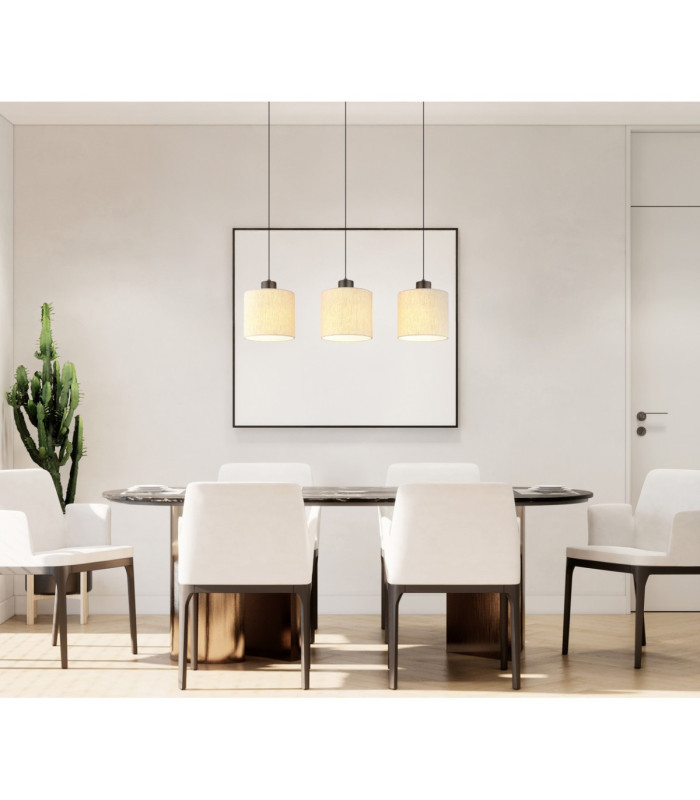 Thea Bar Pendant Ceiling Light Matt Gunmetal Linen Cream Shade LED 3000K-8
