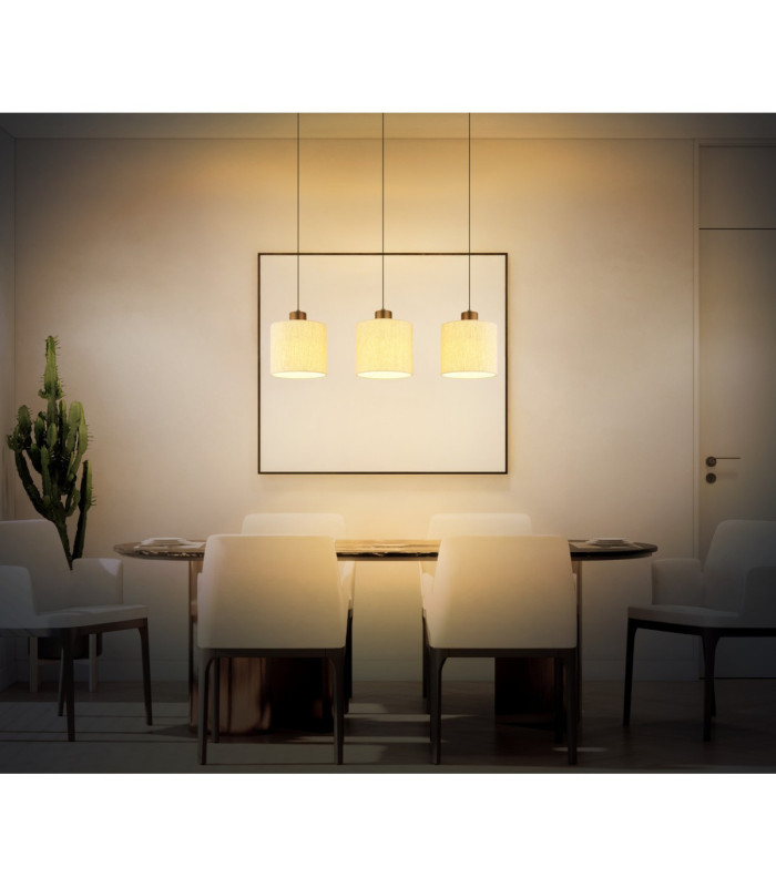 Thea Bar Pendant Ceiling Light Matt Gunmetal Linen Cream Shade LED 3000K-9