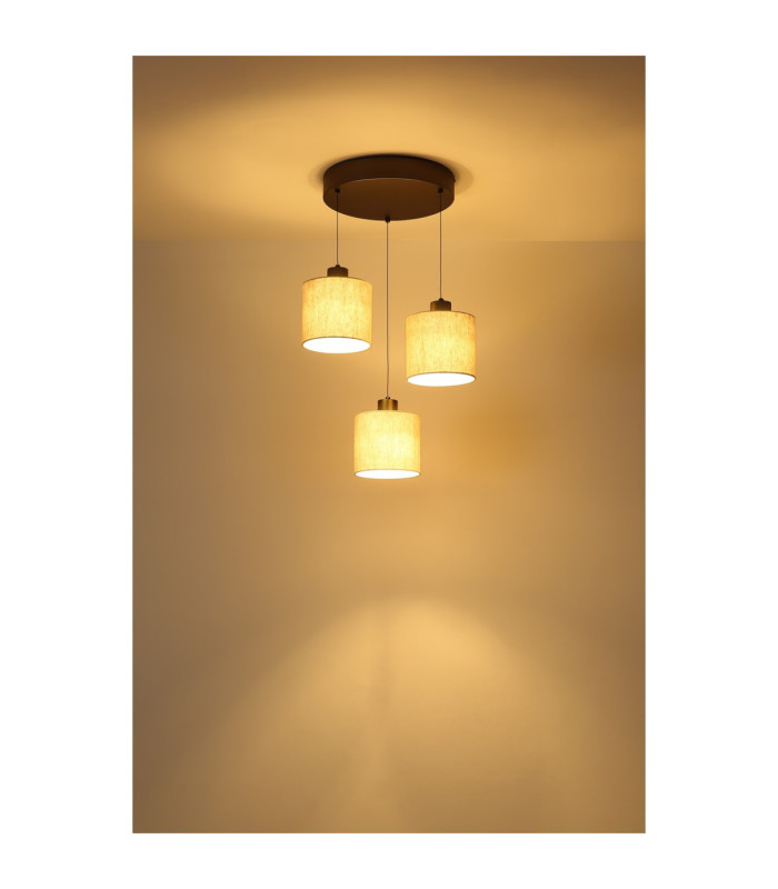 Thea Cluster Pendant Ceiling Light Matt Gunmetal Linen Cream Shade LED 3000K-5