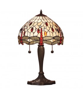 2 Light Small Table Lamp Dark Bronze, Beige, Tiffany Style Glass, E27 - 1