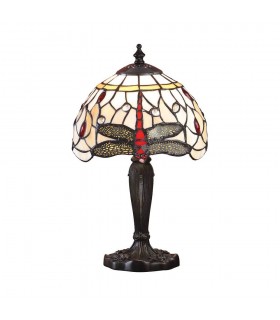 1 Light Table Lamp Dark Bronze, Beige, Tiffany Style Glass, E14 - 1