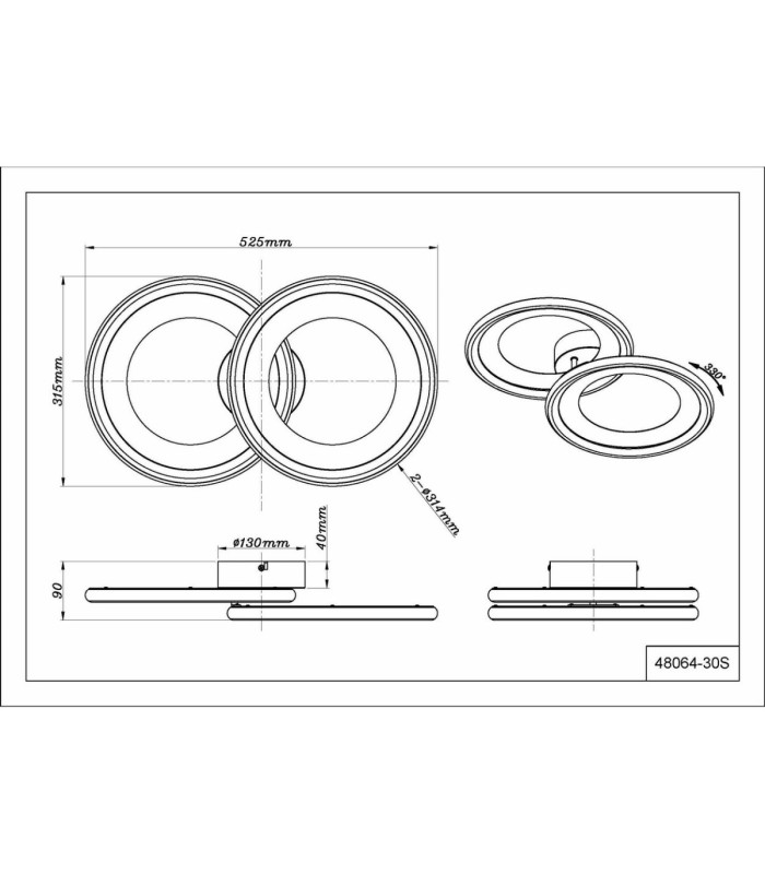 Glitra Twin Ring Semi Flush Ceiling Light Matt Sand LED 3000K-6