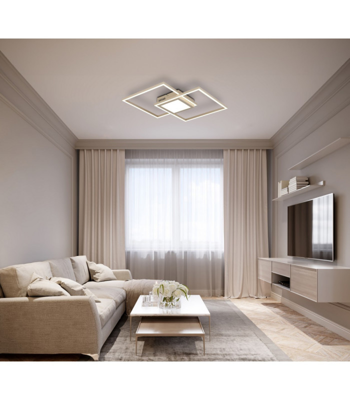 Saunders Twin Square Semi Flush Ceiling Light Matt Sand LED 2700/6500K-2