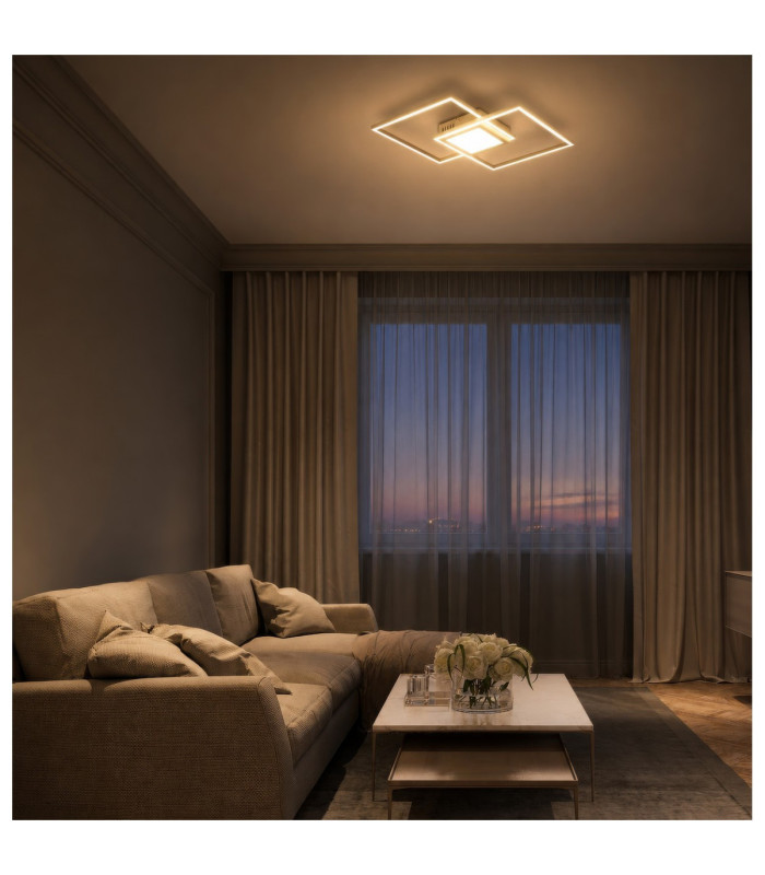 Saunders Twin Square Semi Flush Ceiling Light Matt Sand LED 2700/6500K-10