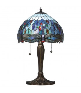 2 Light Small Table Lamp Dark Bronze, Blue, Tiffany Style Glass, E27 - 1