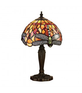 1 Light Table Lamp Dark Bronze, Red, Tiffany Style Glass, E14 - 1