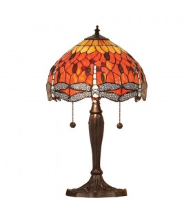 2 Light Small Table Lamp Dark Bronze, Red, Tiffany Style Glass, E27 - 1