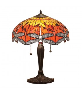 2 Light Medium Table Lamp Dark Bronze, Yellow, Tiffany Style Glass, E27 - 1