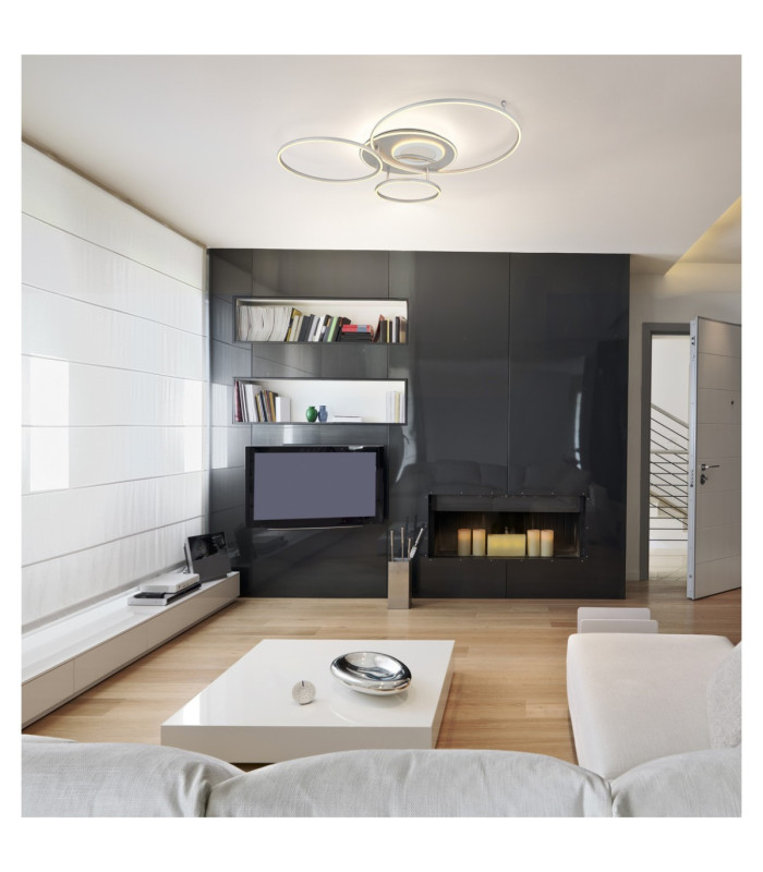 Johnson I Semi Flush Ceiling Light Brushed Silver LED 2700/6500K-2
