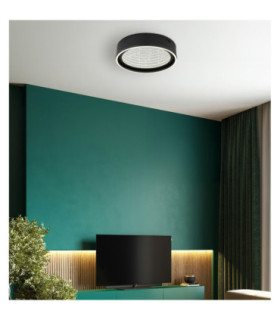 Mirrora 40cm Semi Flush Ceiling Light Matt Black Glass Mirror LED 2700/6500K-2