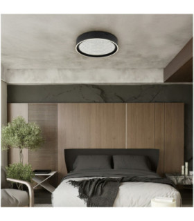 Mirrora 50cm Semi Flush Ceiling Light Matt Black Glass Mirror LED 2700/6500K-2
