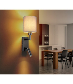 Zamora Reading Wall Light Matt Gunmetal Textile Grey Shade E27-2