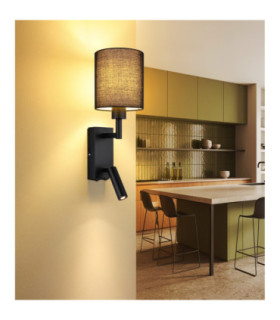 Zamora Reading Wall Light Matt Black Textile Black Shade E27-2