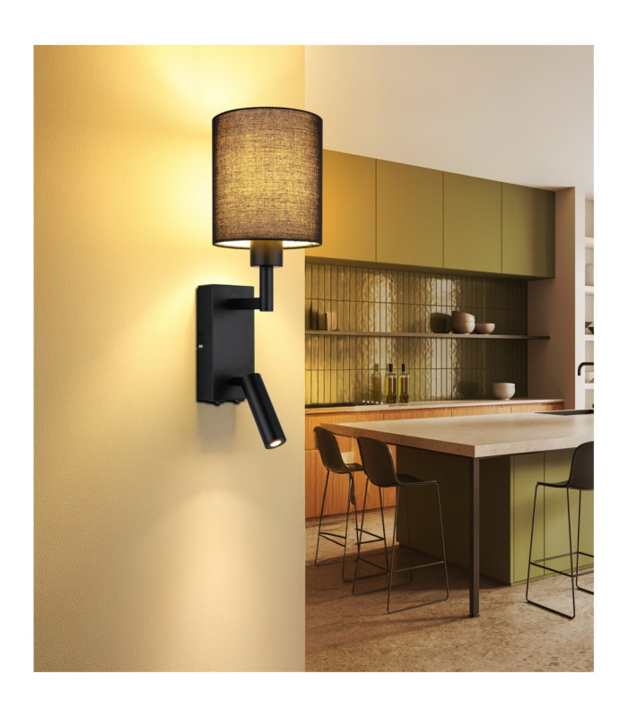 Zamora Reading Wall Light Matt Black Textile Black Shade E27-2