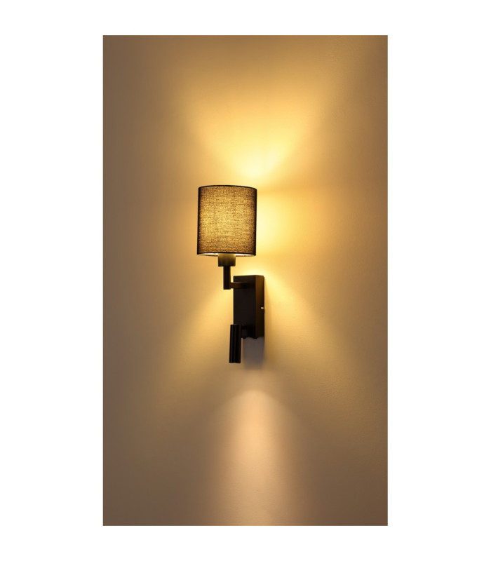 Zamora Reading Wall Light Matt Black Textile Black Shade E27-9