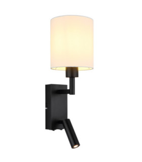 Zamora Reading Wall Light Matt Black Textile White Shade E27-1