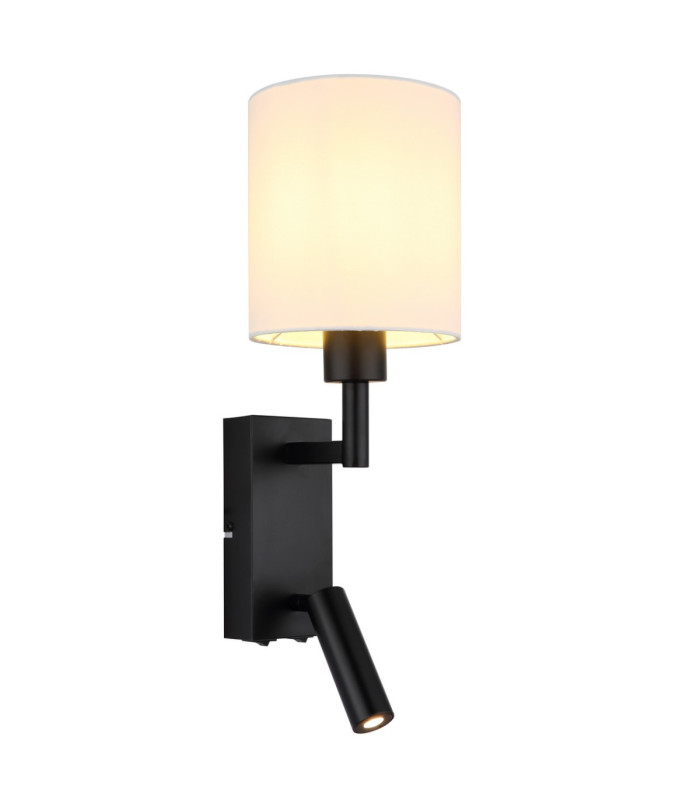 Zamora Reading Wall Light Matt Black Textile White Shade E27-1